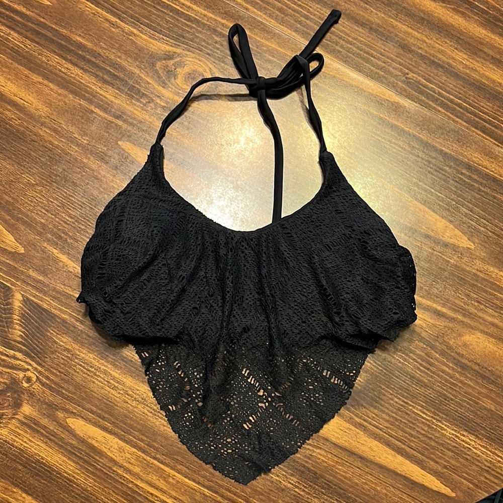 XHILARATION BLACK CROCHET SWIMSUIT BIKINI TOP SIZE SMALL - Picture 1 of 5